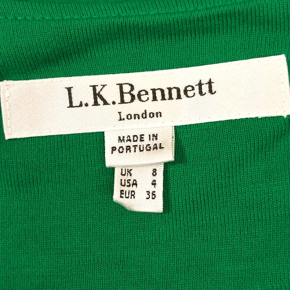 Emerald Green Knit Wrap Dress L K Bennett London Made in Portugal Ruffle sz 4-6 - Picture 8 of 10